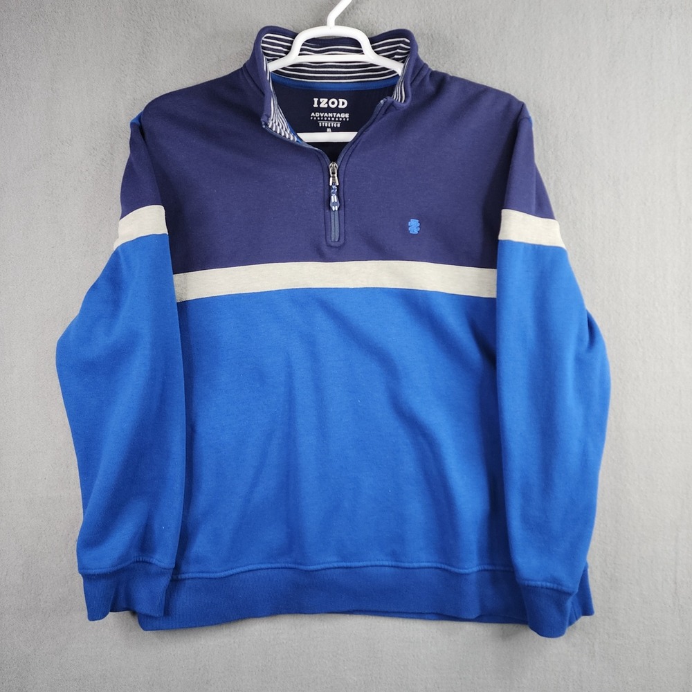 IZOD Advantage Performance Stretch Men XL Blue Color Block 1/4 Zip Pullover